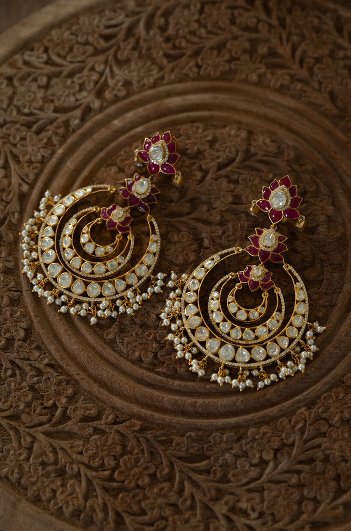 Kumud Polki Silver Chandbali Earrings