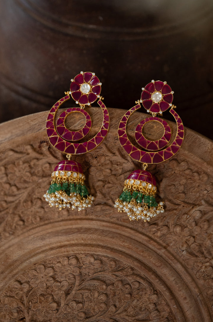 Adhira Pink Silver Earrings