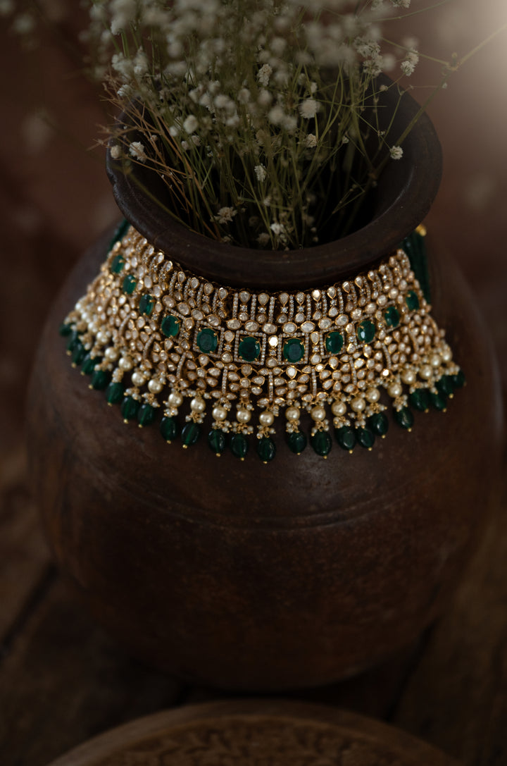 Maira Green Polki Silver Necklace