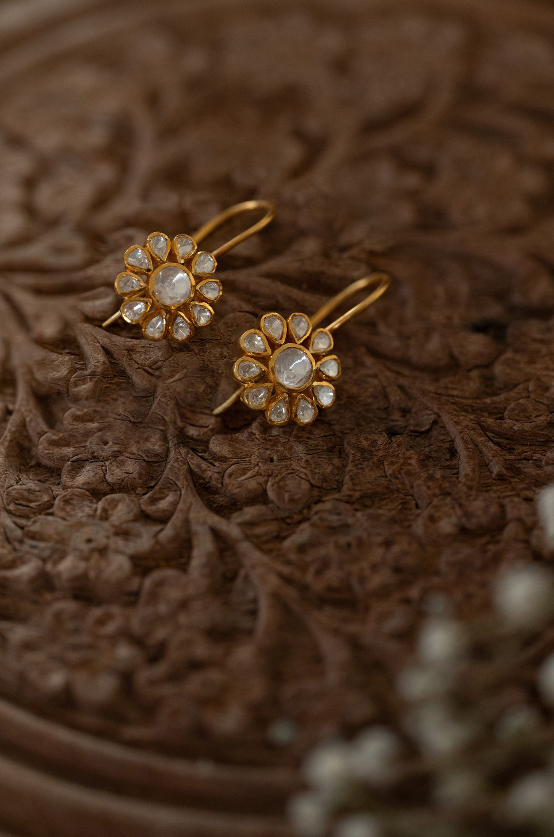 Wine Silver Polki Earrings