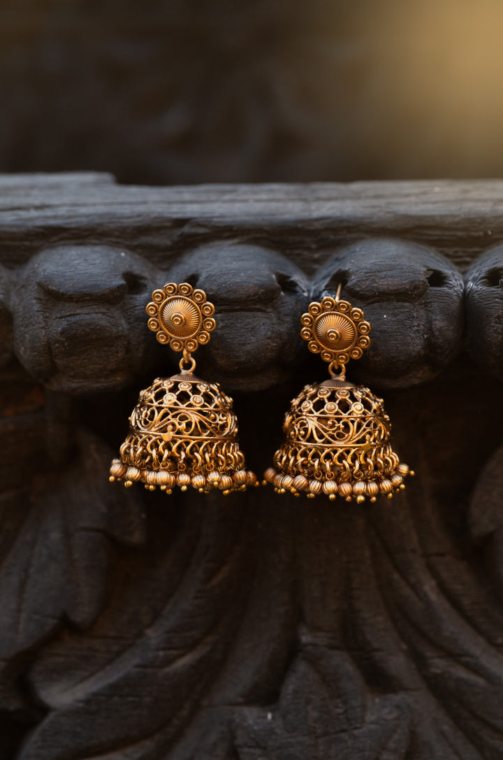 Dhara Temple Work Jhumka Earrings