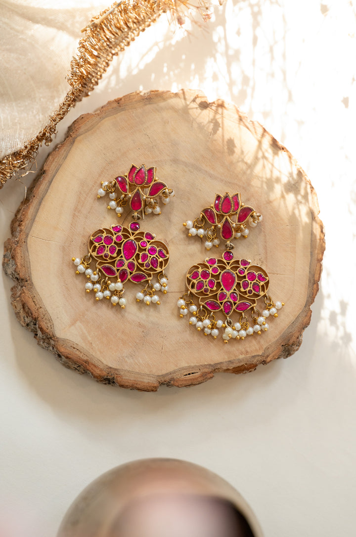 Kamal Pink Kundan Earrings