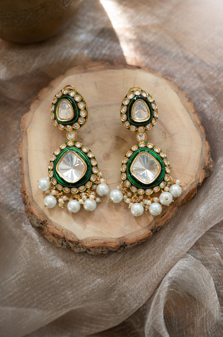 Meher Enameled Green Polki Earrings