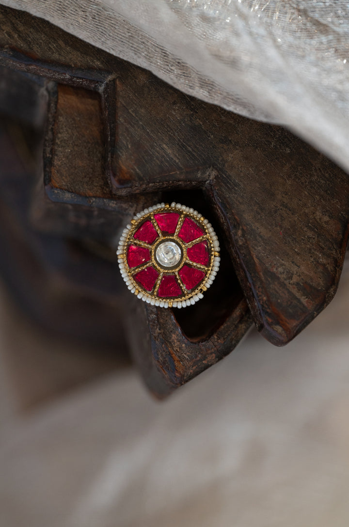 Rashi Red Kundan Ring
