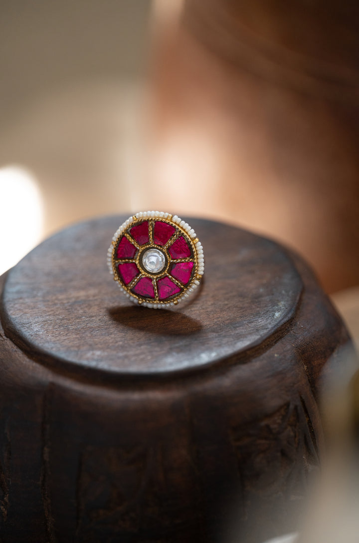 Rashi Red Kundan Ring