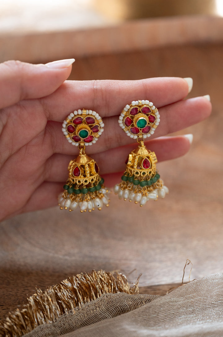 Gauri Red Kundan Jhumka Earrings