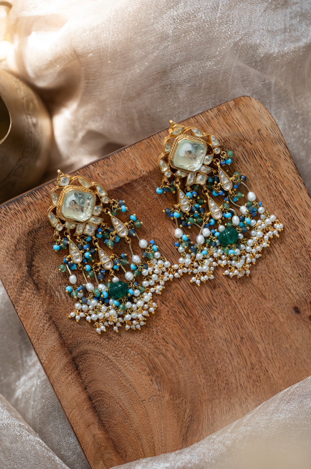 Vrishti Blue Kundan Earrings