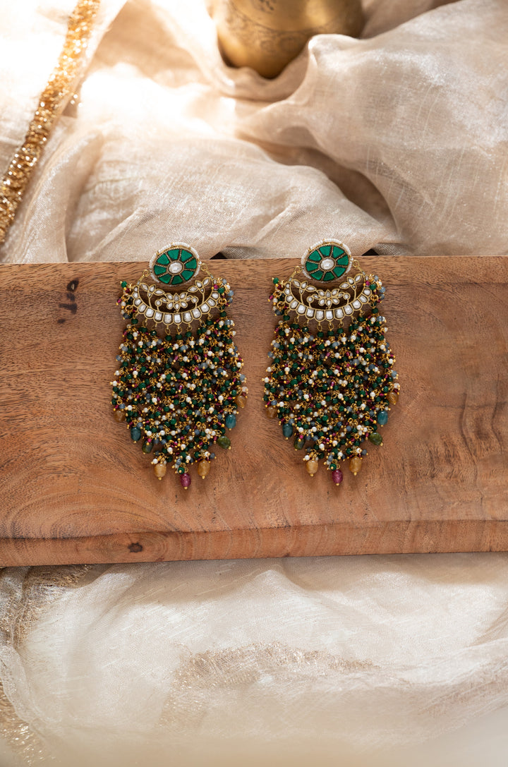 Uravshi Green Kundan Earrings