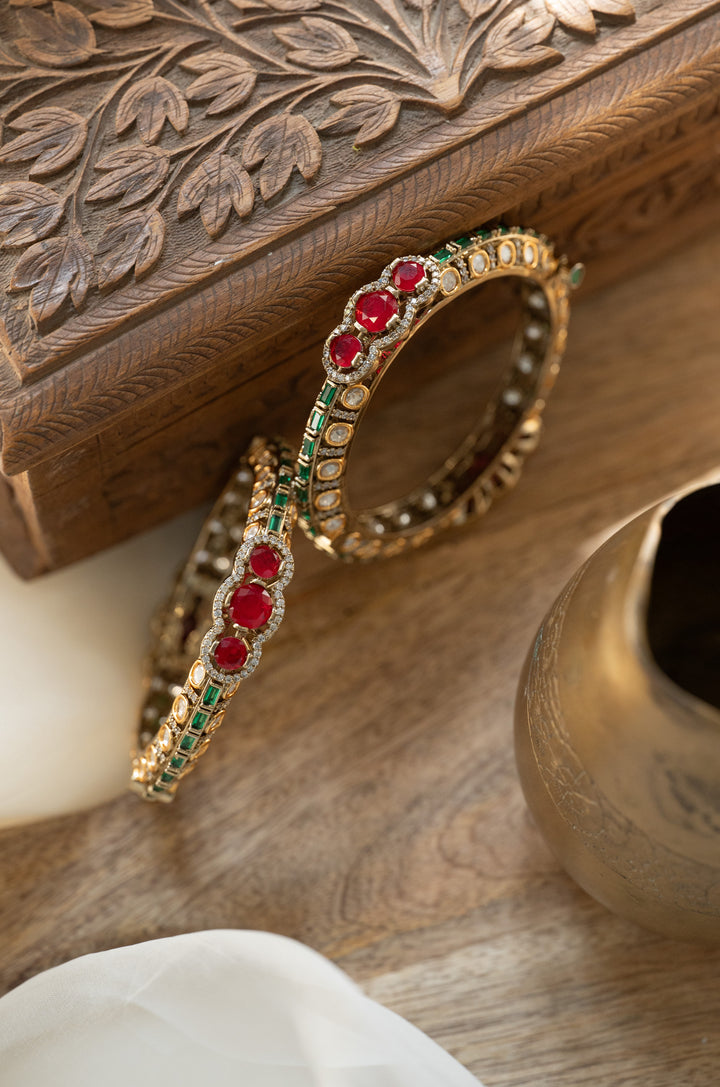 Archie Red Polki Bangles - Set of 2