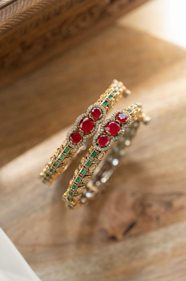 Archie Red Polki Bangles - Set of 2