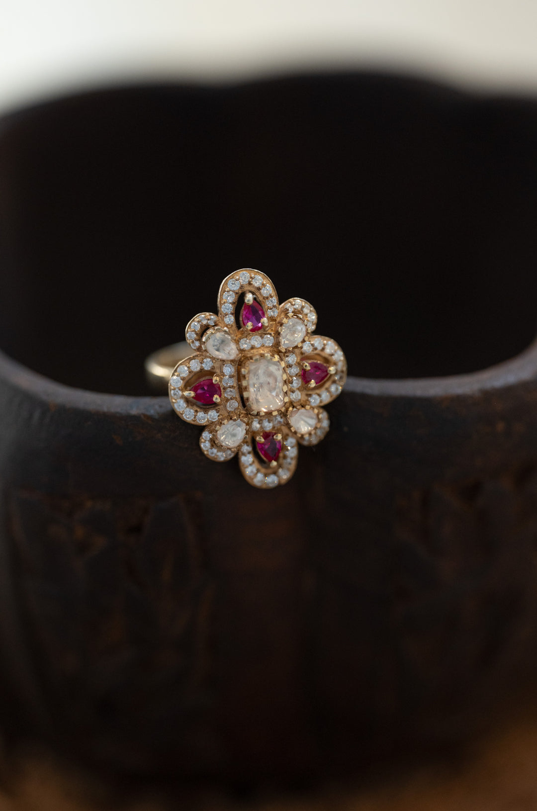 Vera Polki Floral Silver Ring
