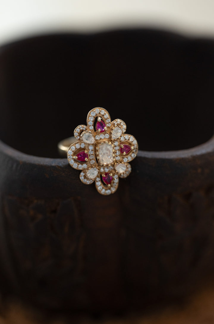 Vera Polki Floral Silver Ring