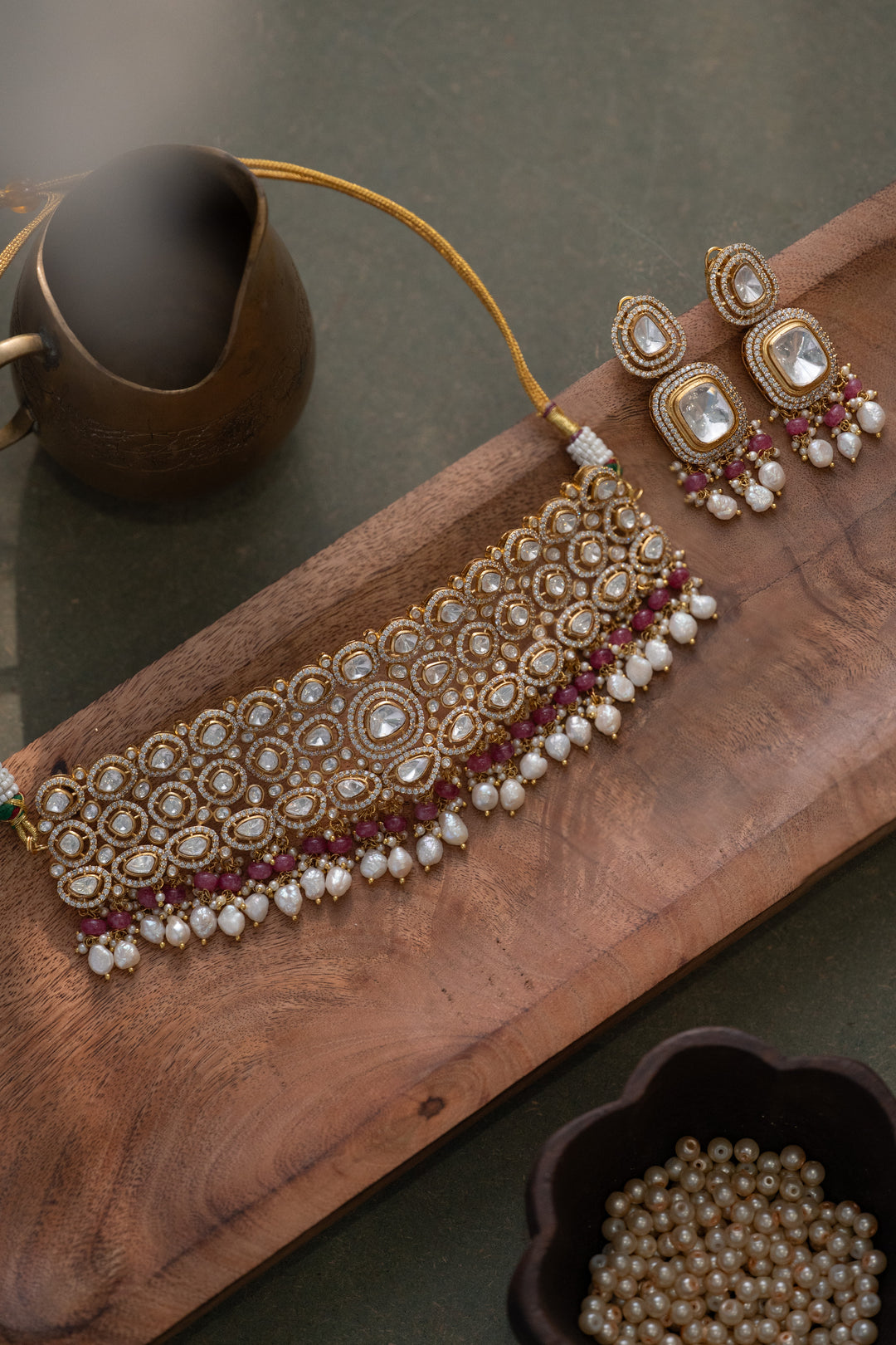 Alizeh Pink Polki Necklace Set