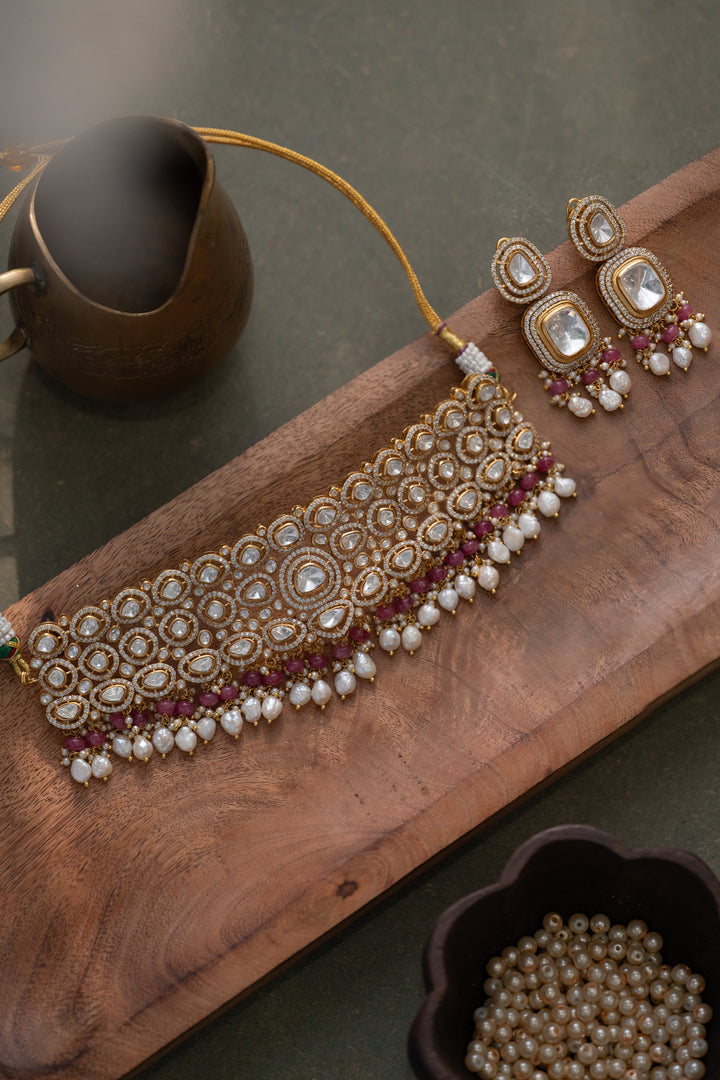 Alizeh Pink Polki Necklace Set
