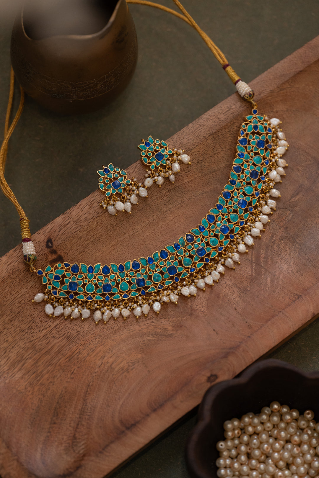 Neelam Turquoise Kundan Necklace Set