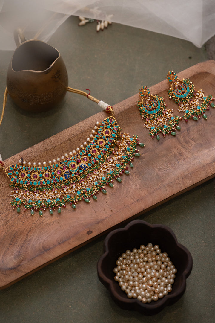 Orisha Turquoise Kundan Necklace Set