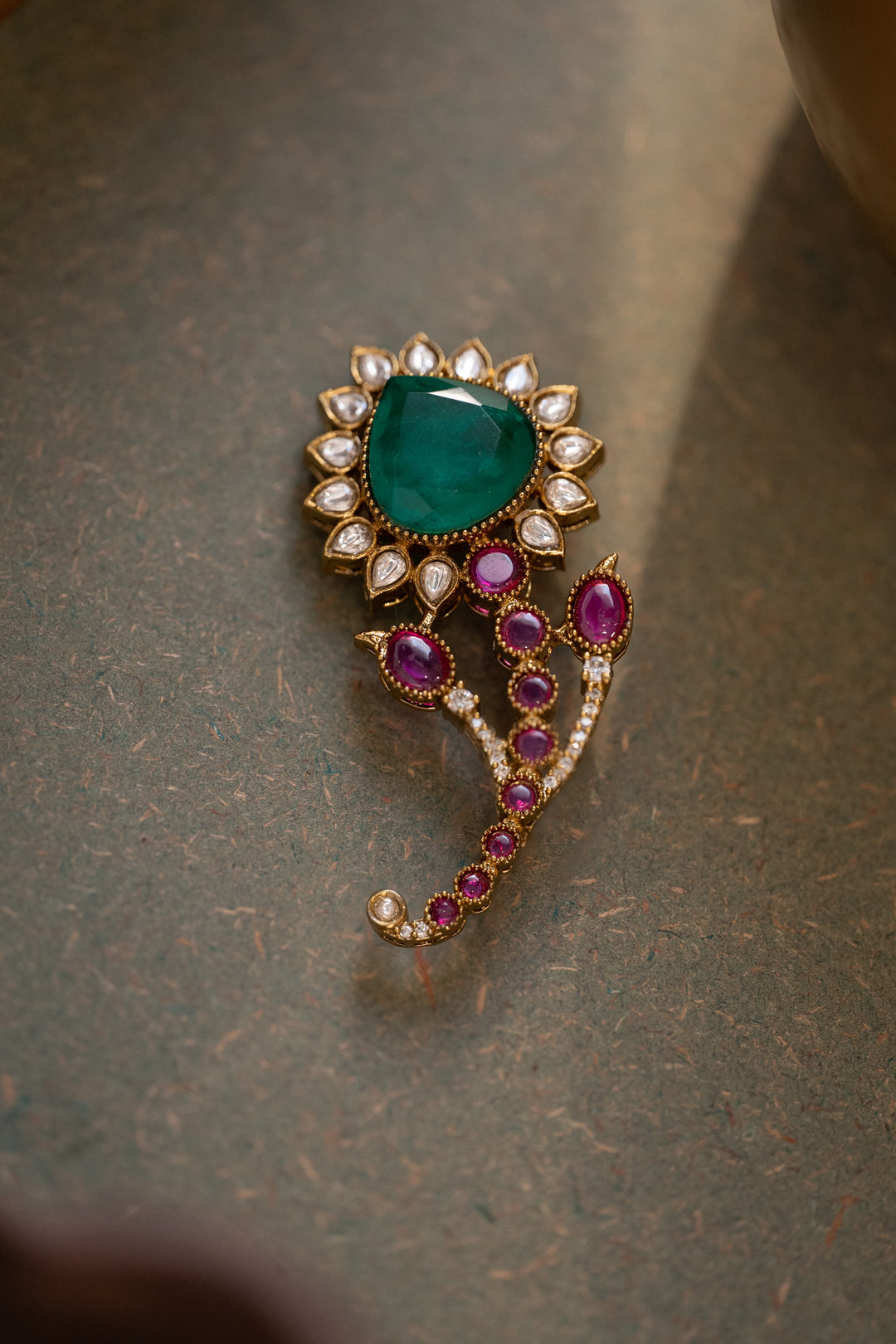 Kaleb Green Polki Brooch
