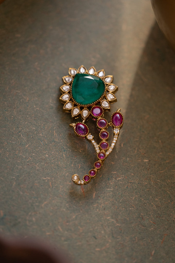 Kaleb Green Polki Brooch