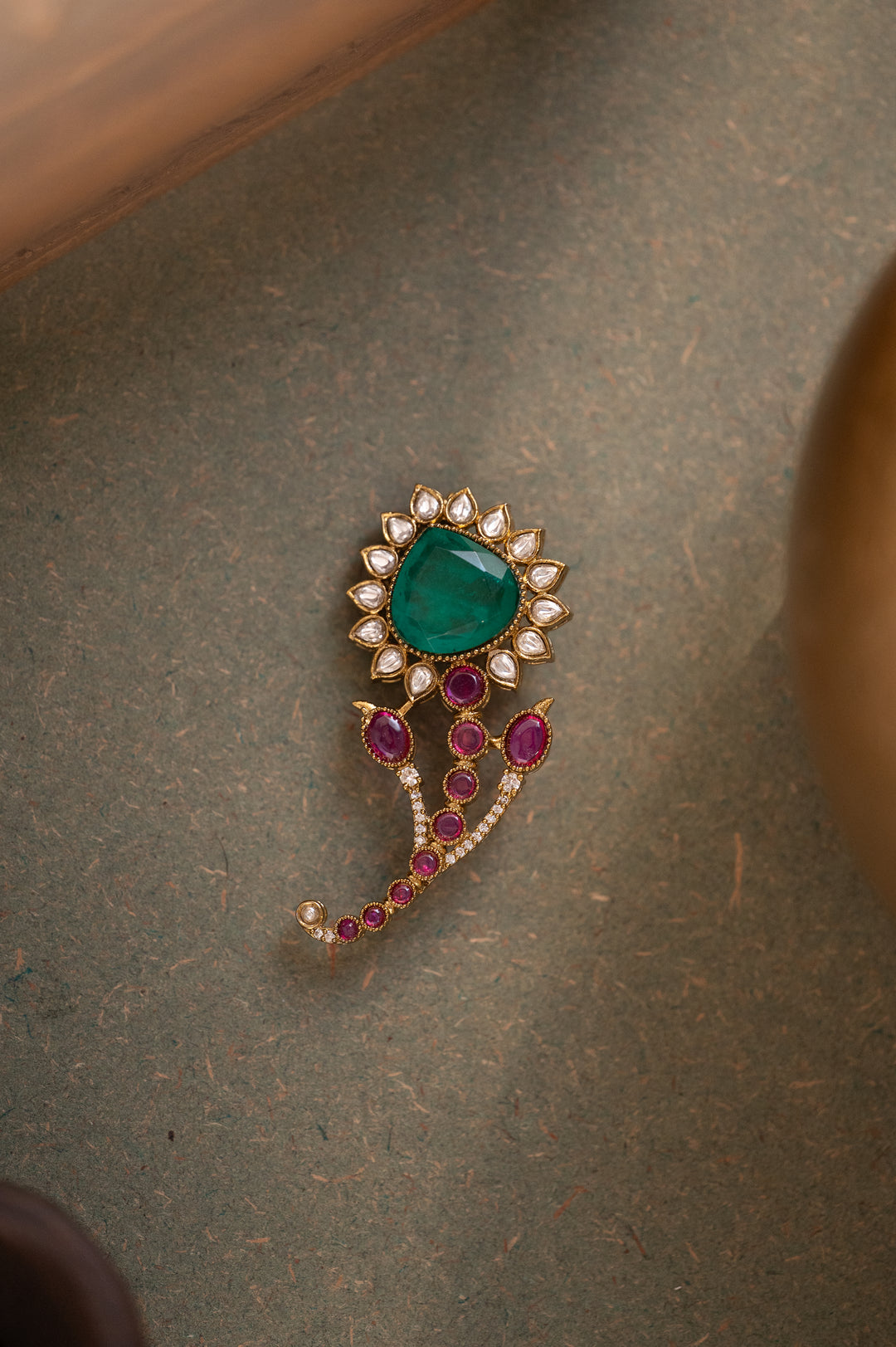 Kaleb Green Polki Brooch