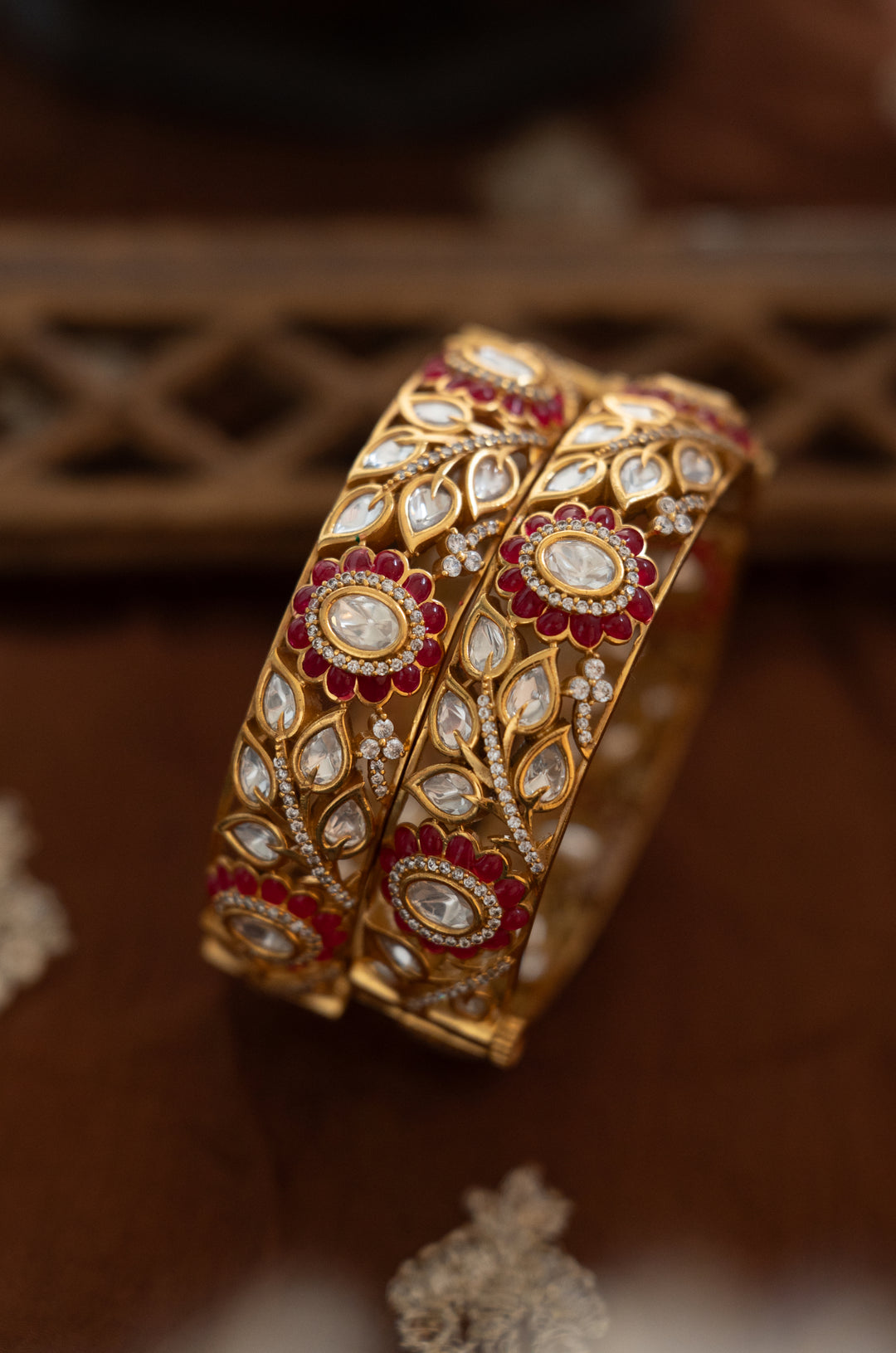 Mehreen Red Polki Bangles - Set of 2