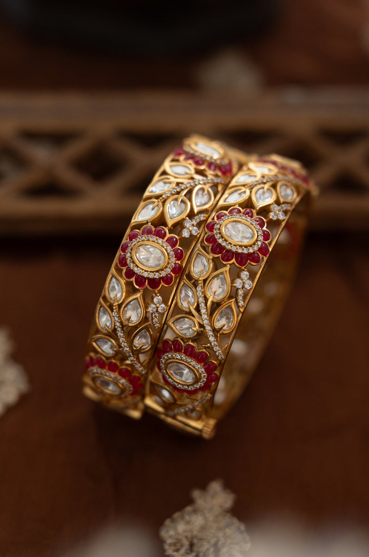 Mehreen Red Polki Bangles - Set of 2
