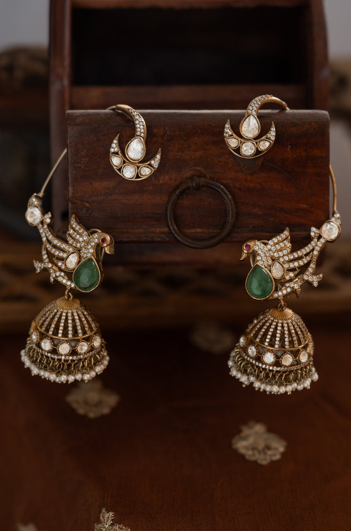 Zareen Peacock Mint Jhumka Earrings