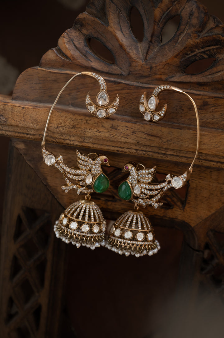 Zareen Peacock Mint Jhumka Earrings