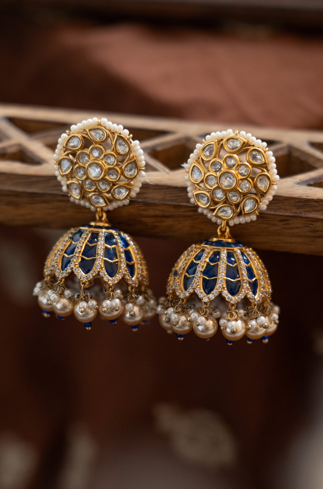 Saanvi Blue Polki Jhumka Earrings