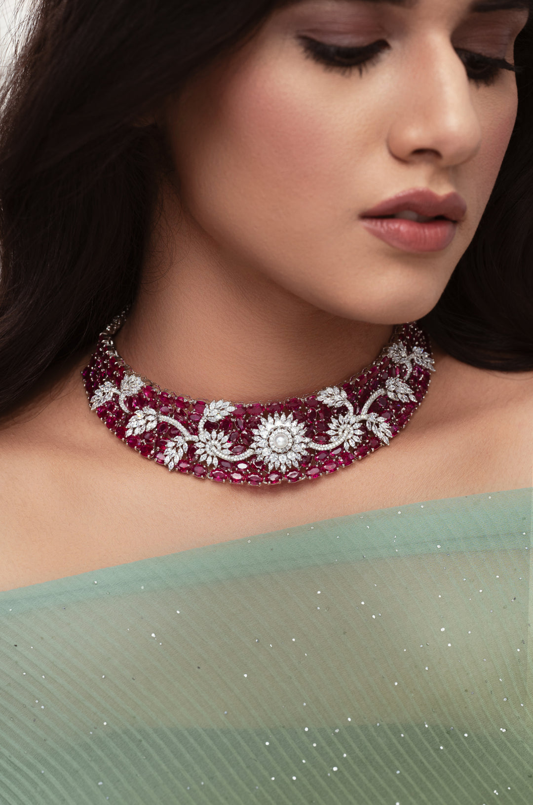 Remi Ruby Red Faux Diamond Necklace Set