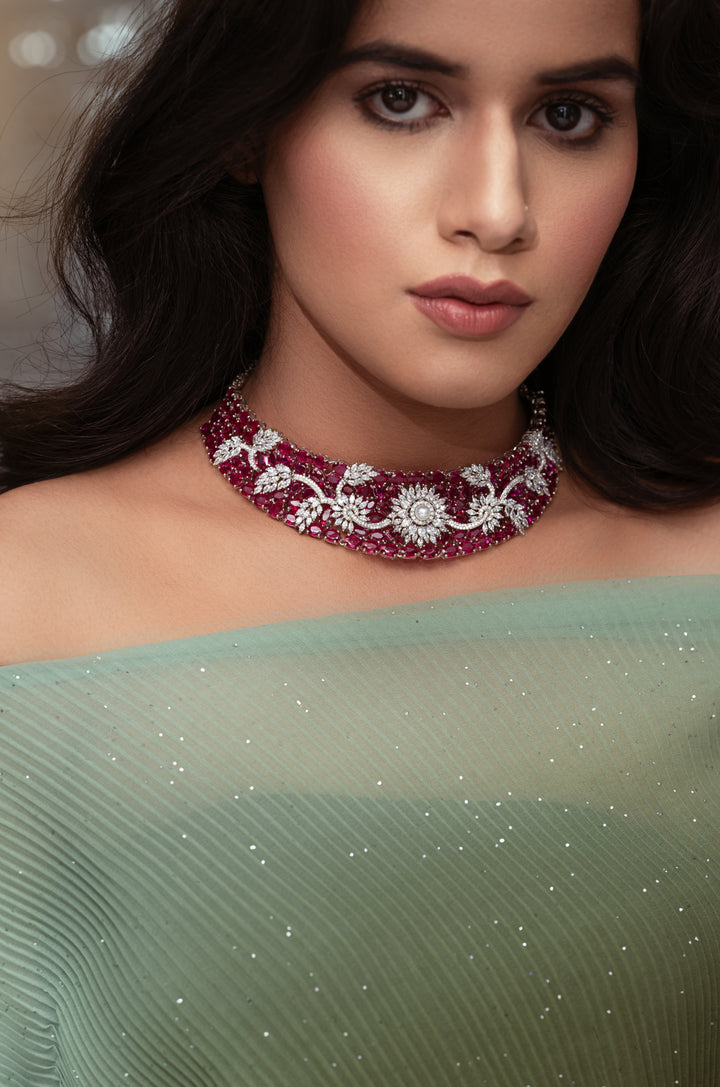 Remi Ruby Red Faux Diamond Necklace Set