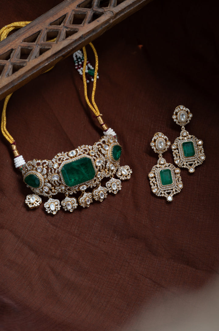 Vama Green Polki Necklace Set