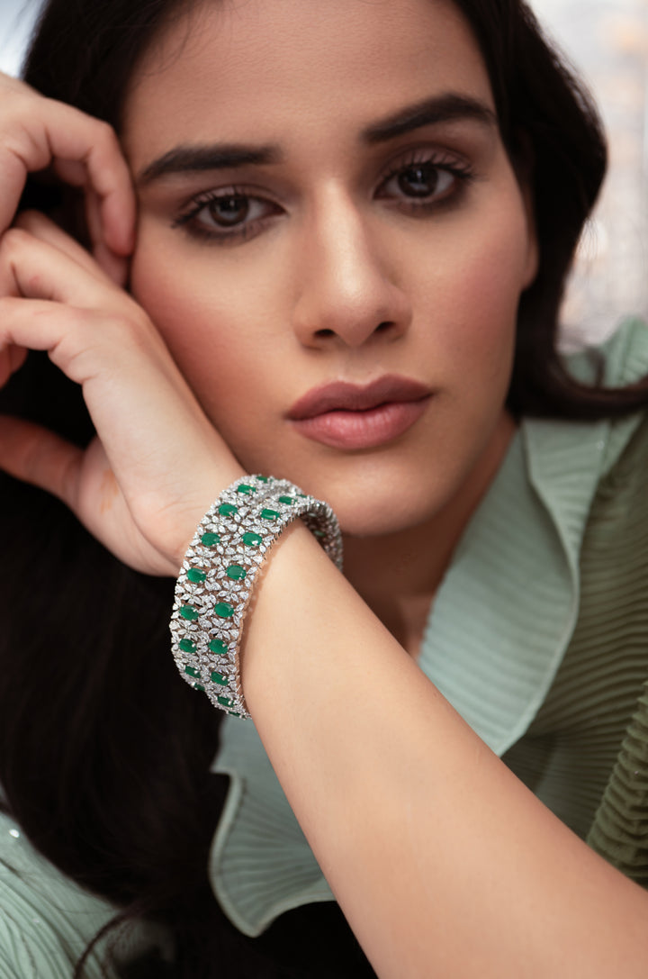 Lainey Green Faux Diamond Bangles- Set Of 2