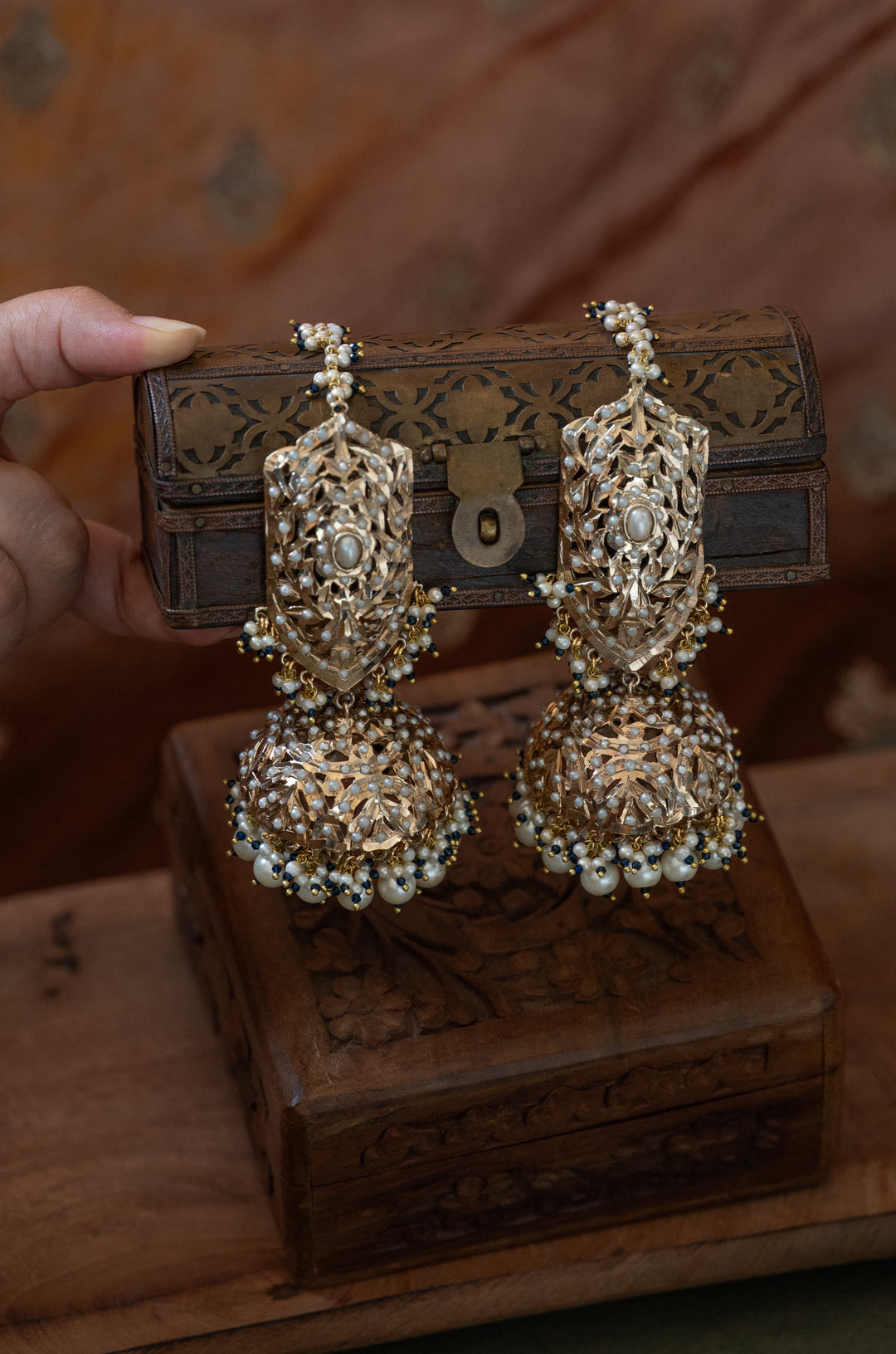 Bhini Blue Jadau Jhumka Earrings