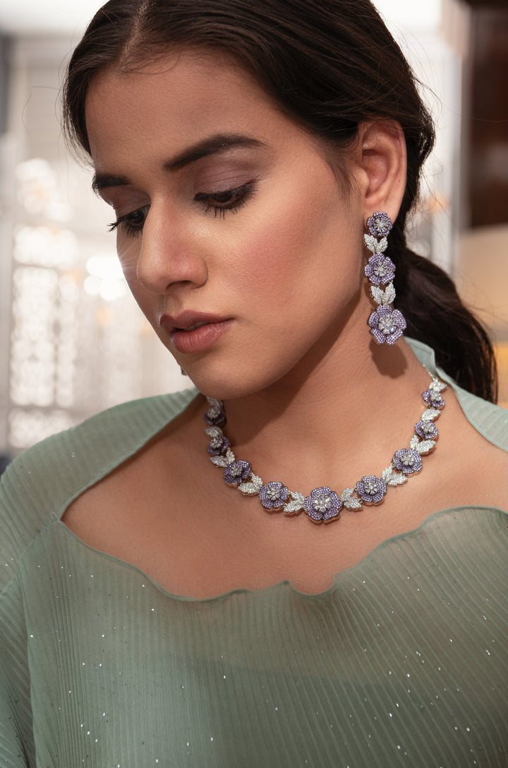 Daphne Purple Floral Necklace Set