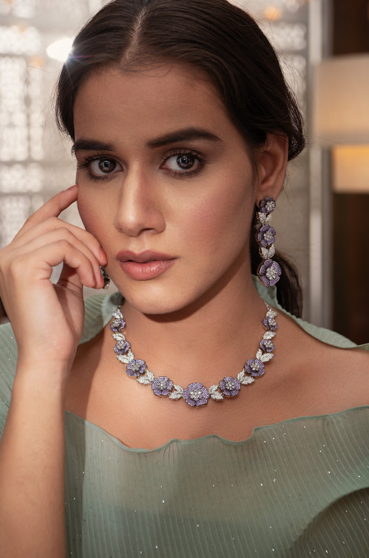 Daphne Purple Floral Necklace Set