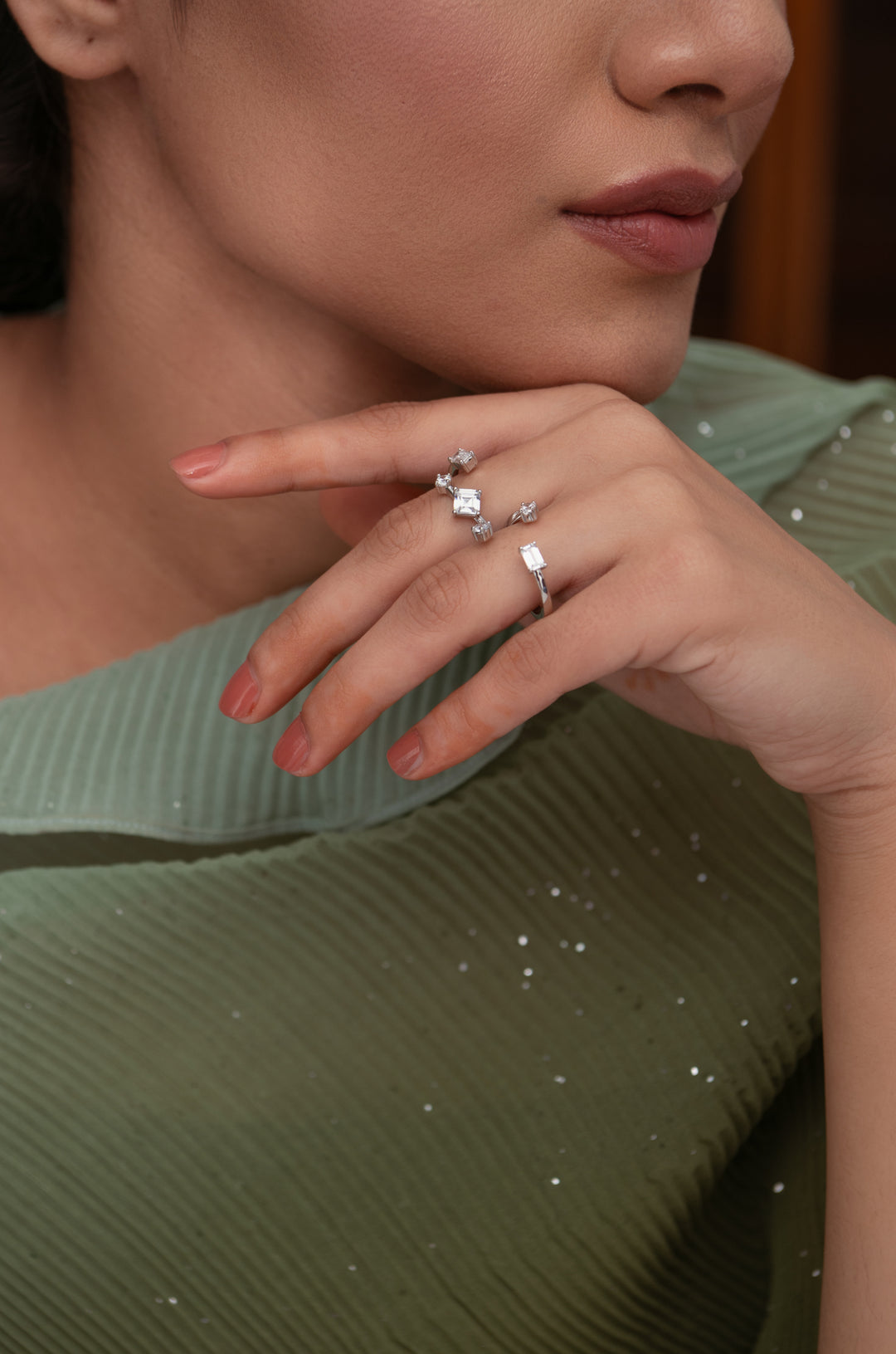 Sofia Double Finger Faux Diamond Ring