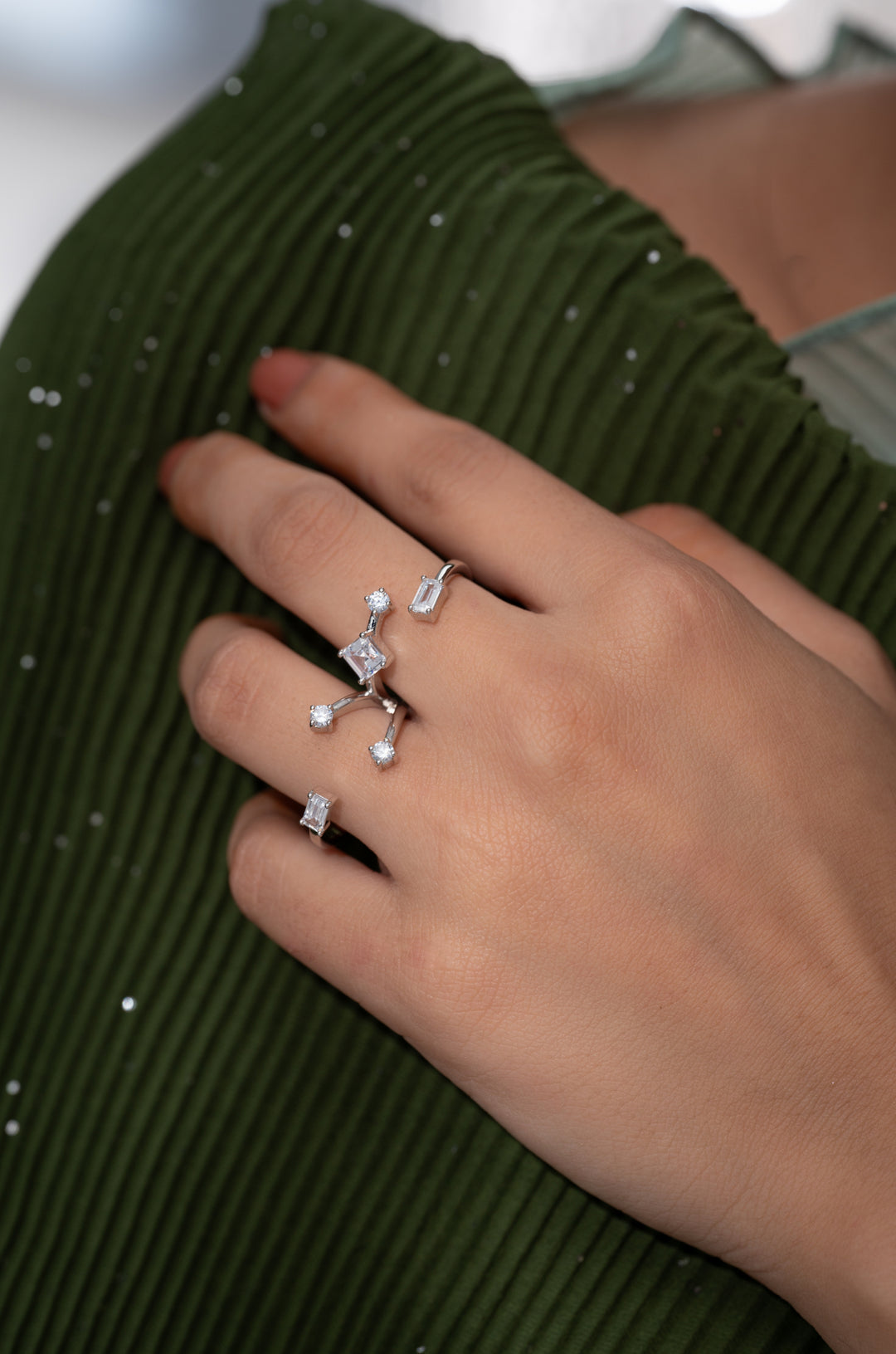 Sofia Double Finger Faux Diamond Ring