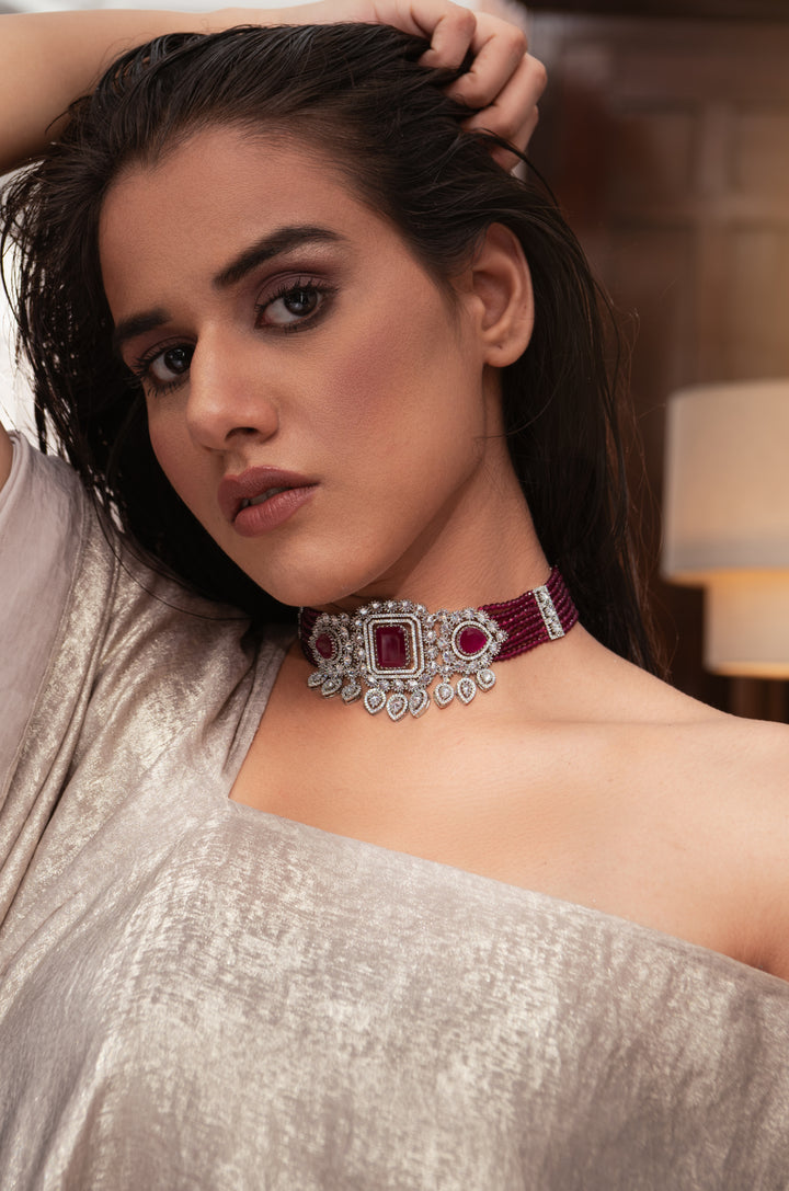 Ella Red Choker Necklace Set