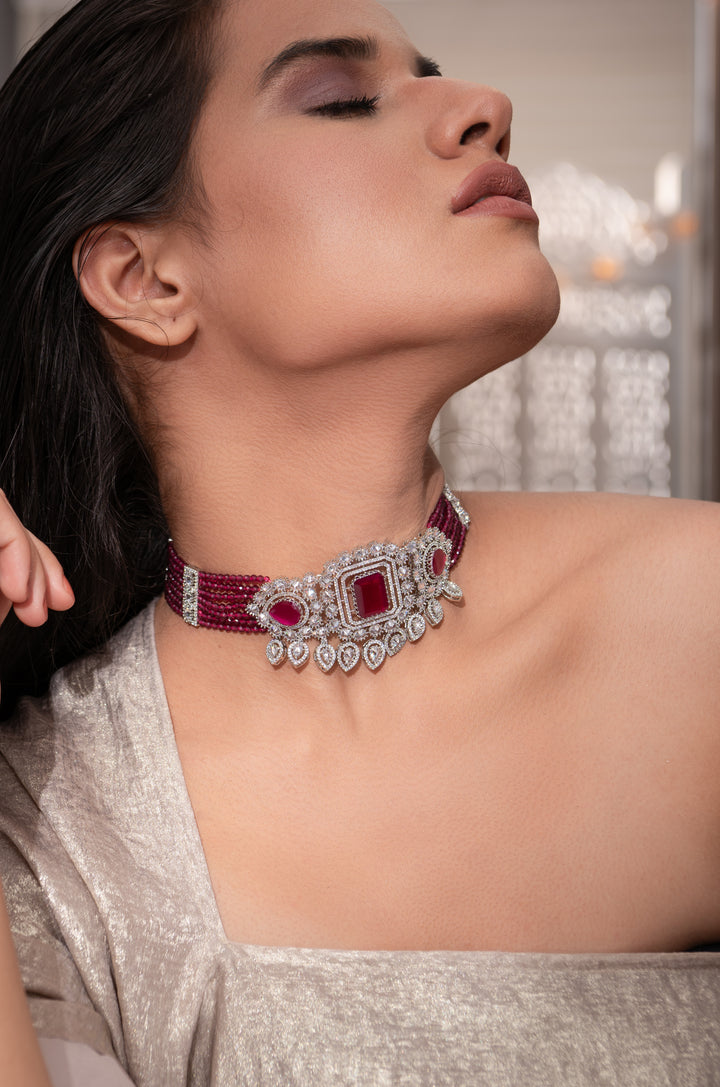 Ella Red Choker Necklace Set