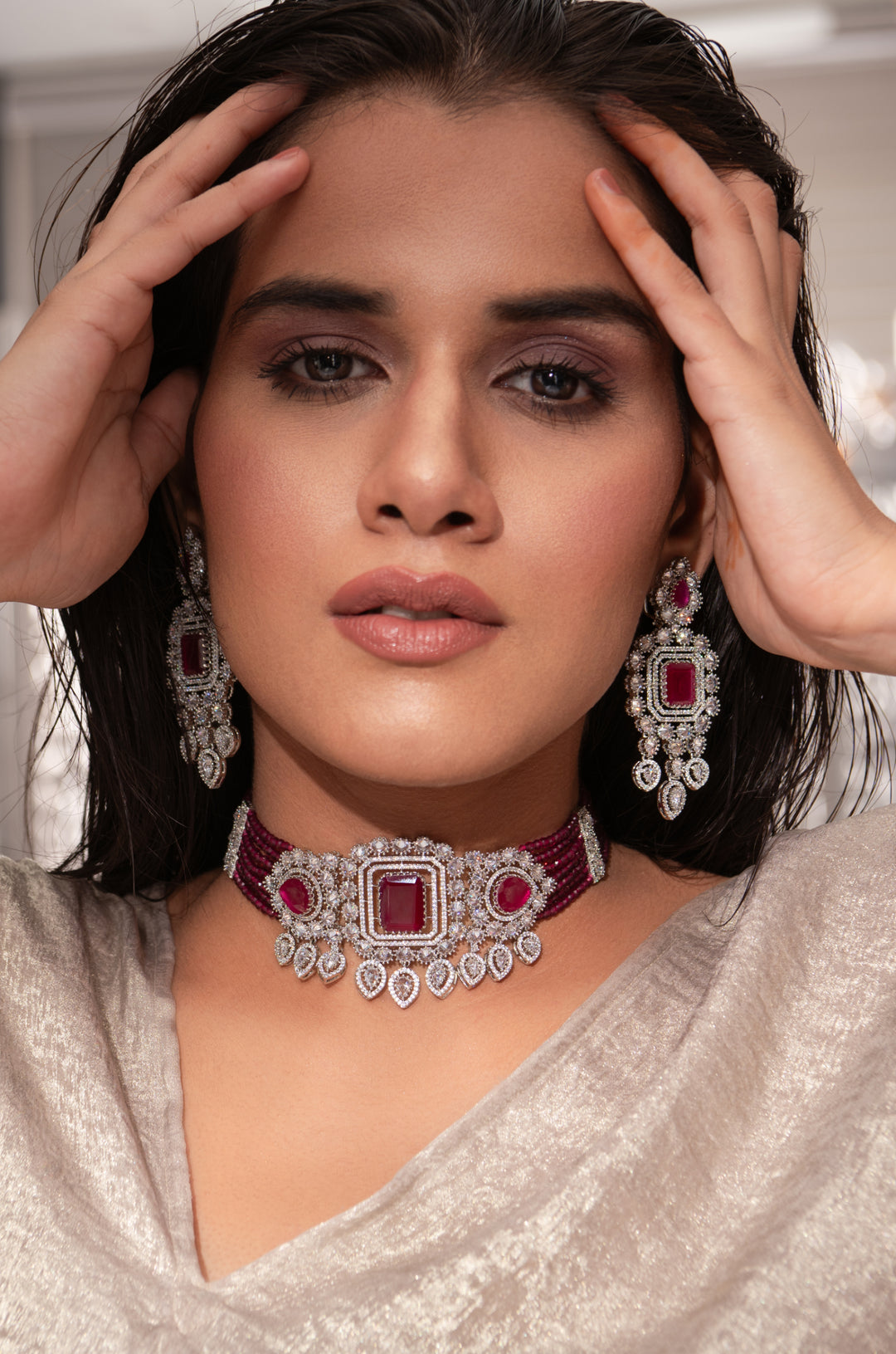 Ella Red Choker Necklace Set