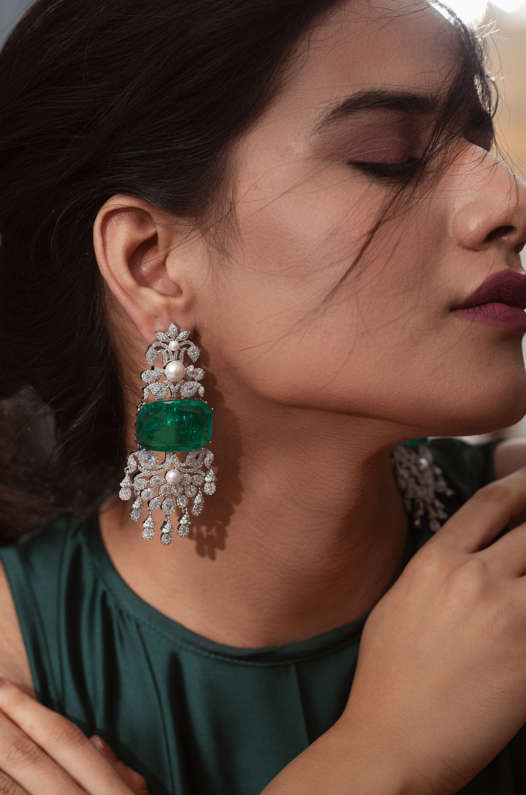 Anastasia Green Pearls Earrings