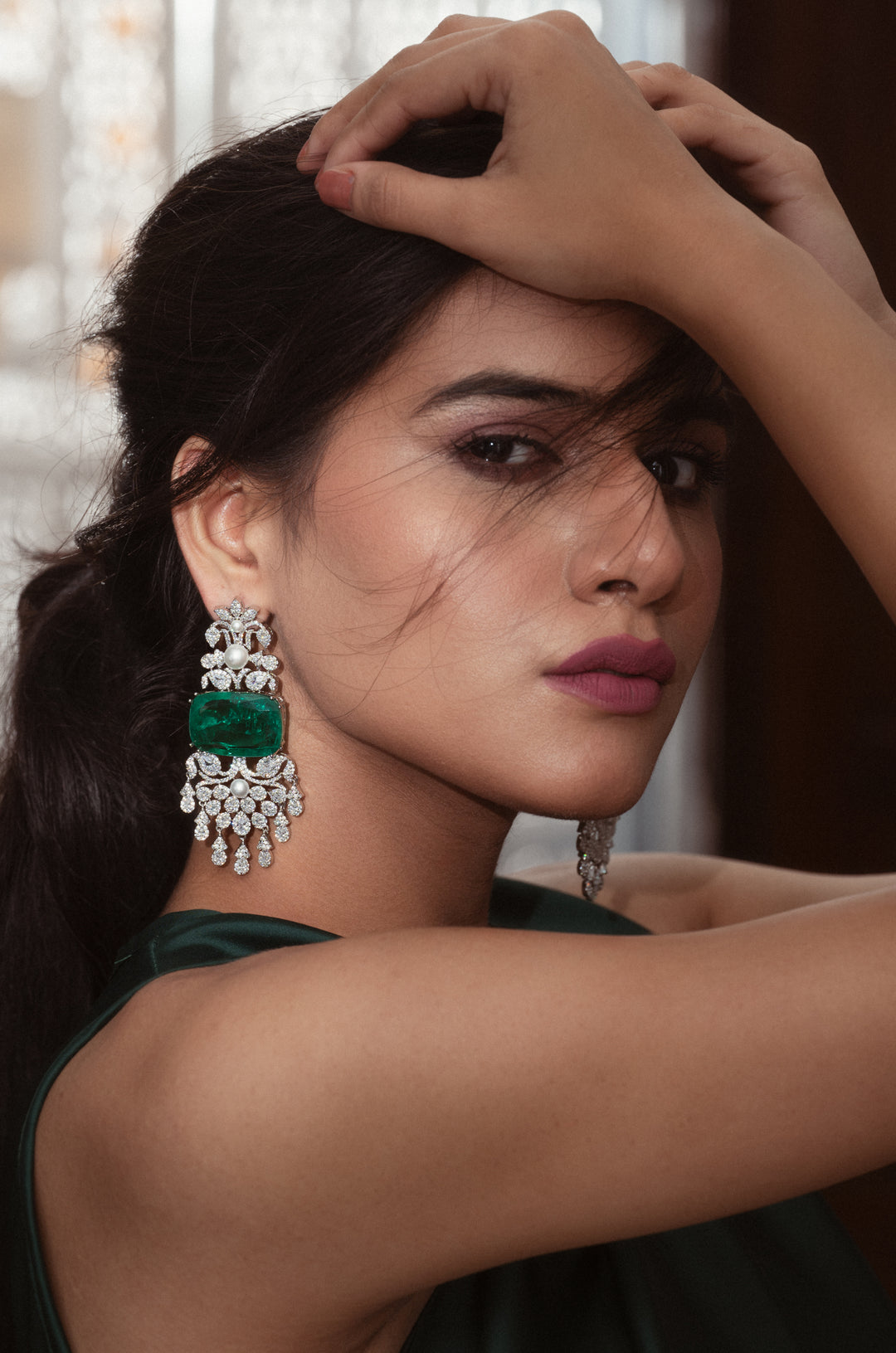 Anastasia Green Pearls Earrings