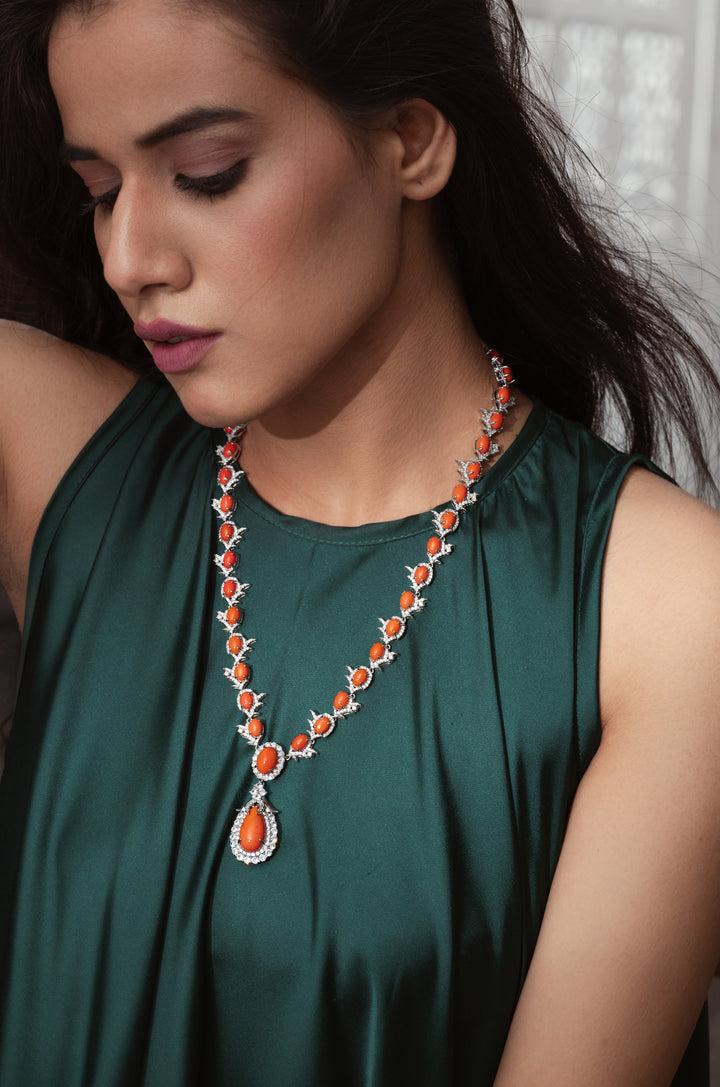 Edith Orange Pendant Necklace Set