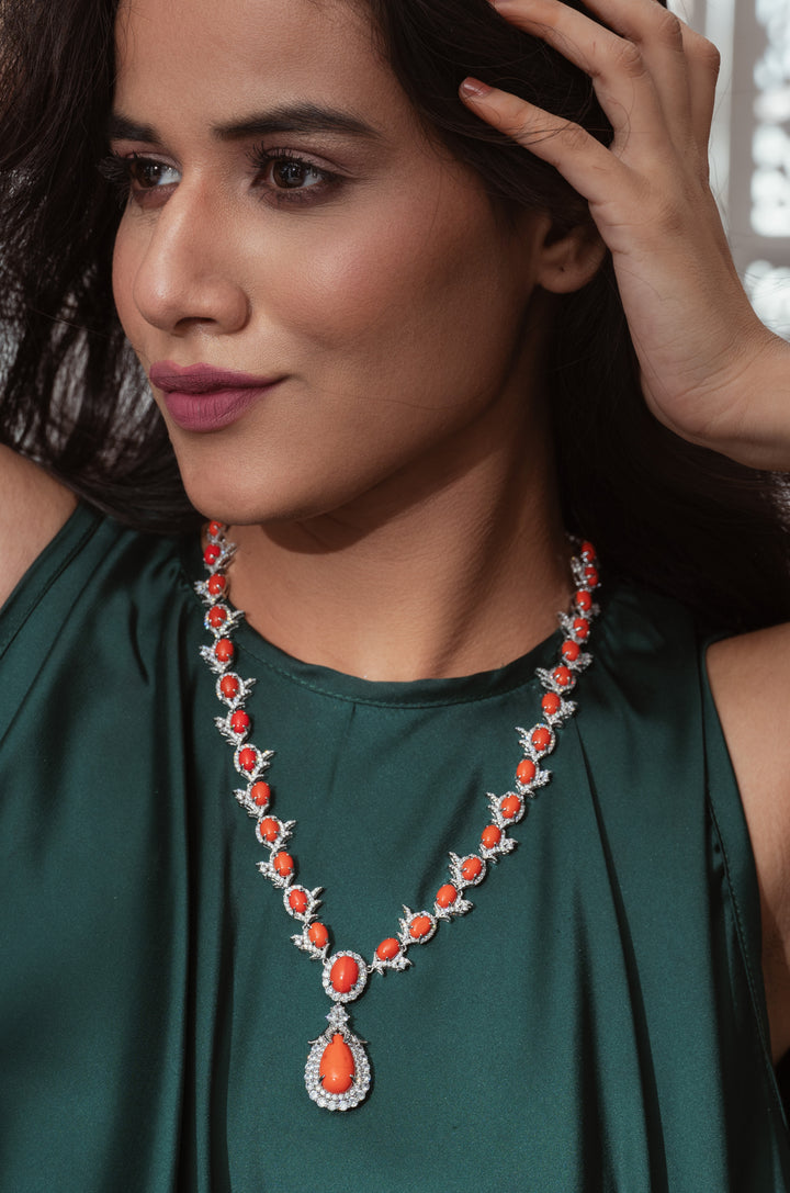 Edith Orange Pendant Necklace Set