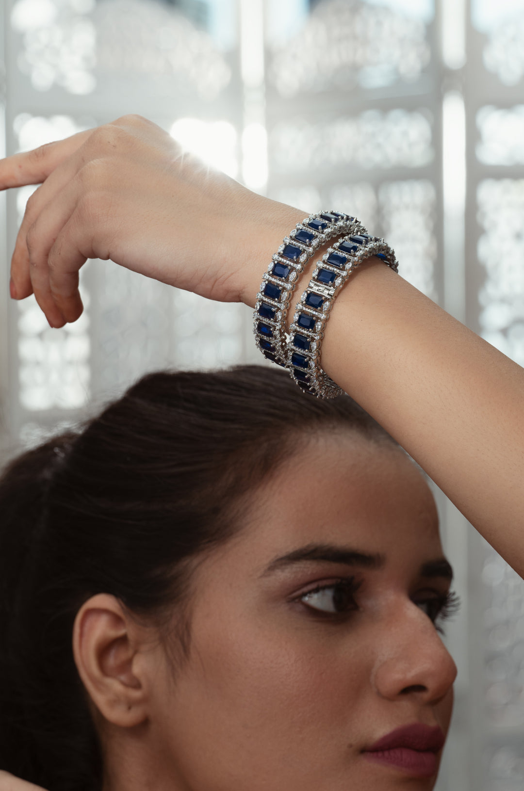 Mia Blue Faux Diamond Bangles - Set of 2