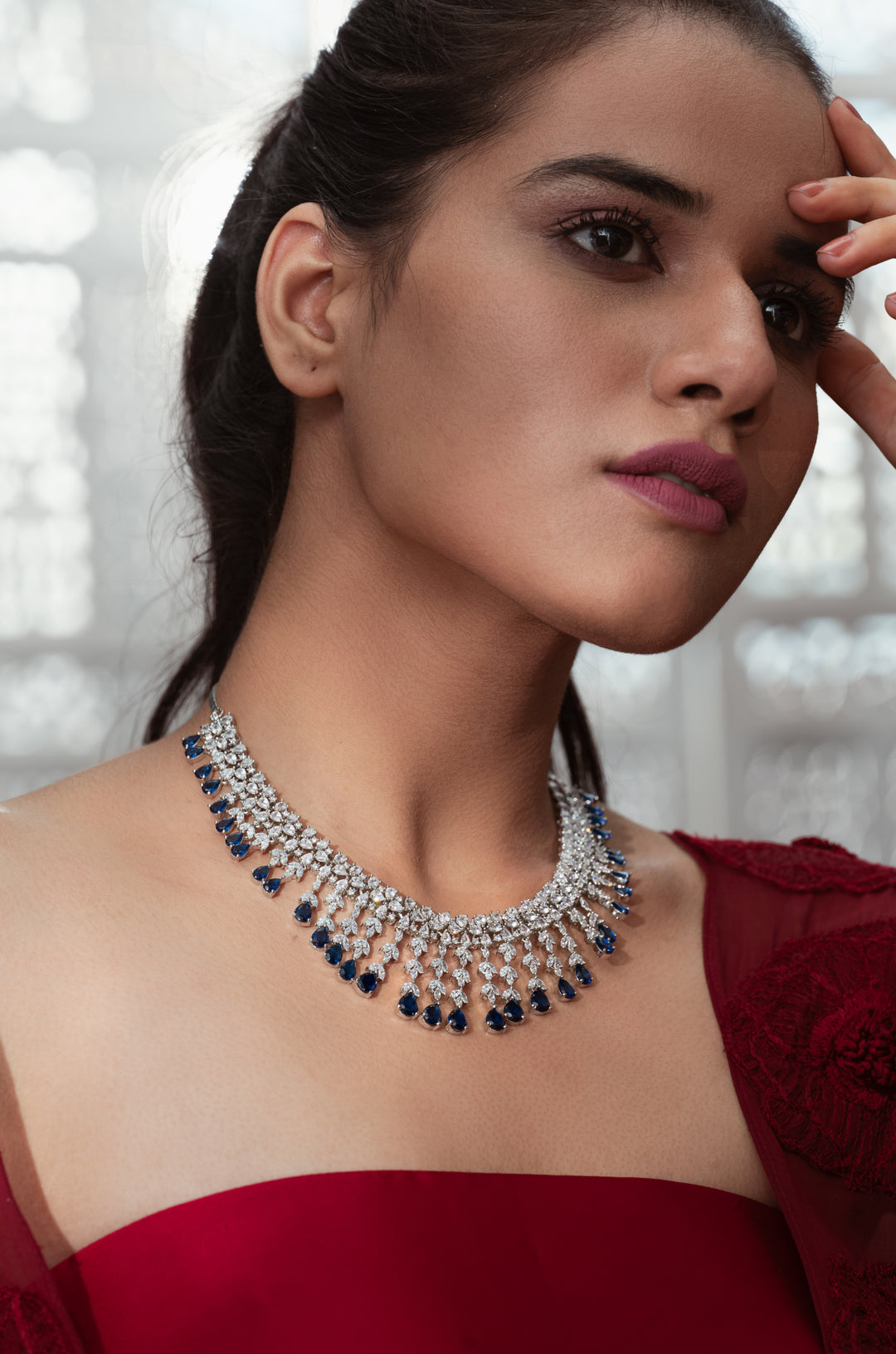 Ana Blue Tear Drop Necklace Set