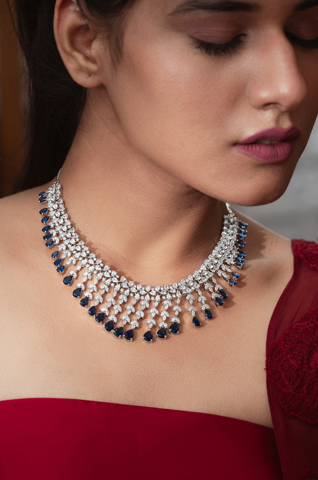 Ana Blue Tear Drop Necklace Set