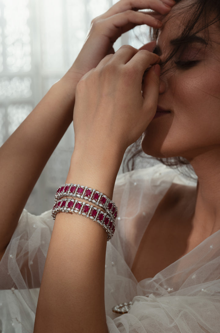 Mia Pink Faux Diamond Bangles - Set of 2