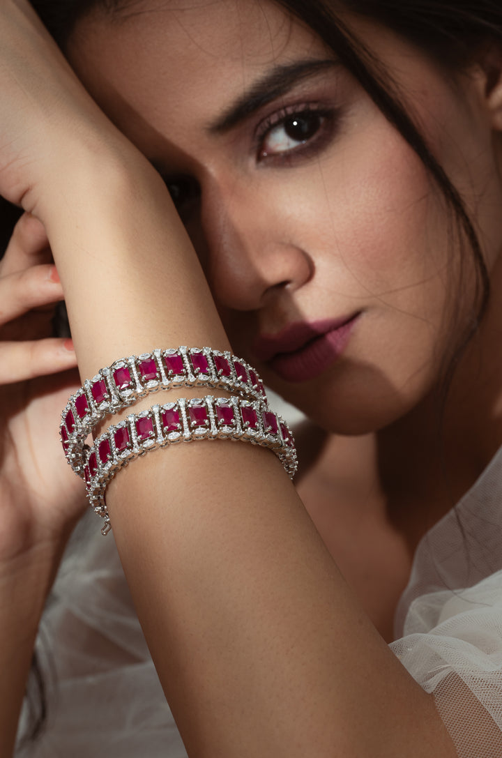 Mia Pink Faux Diamond Bangles - Set of 2