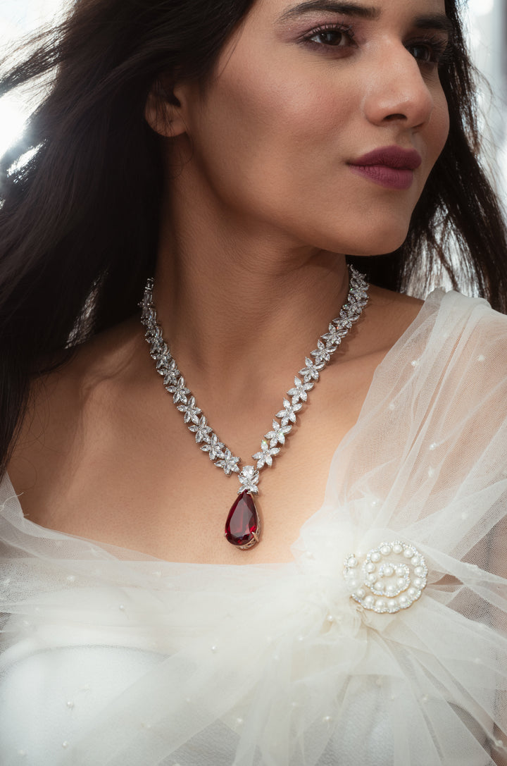 Diana Red Drop Necklace Set